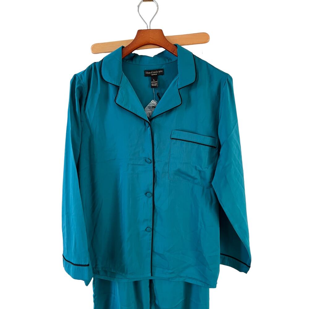 House of Harlow 1960 Boyfriend Pajama Loungewear Set Emerald Green L - Picture 2 of 6